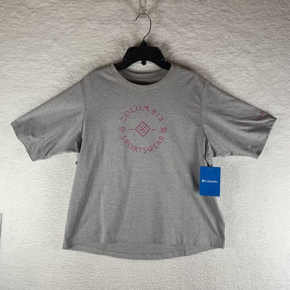 Columbia‎ T-Shirt Women's Small Gray Cotton North Cascades Relaxed Fit Tee 7507